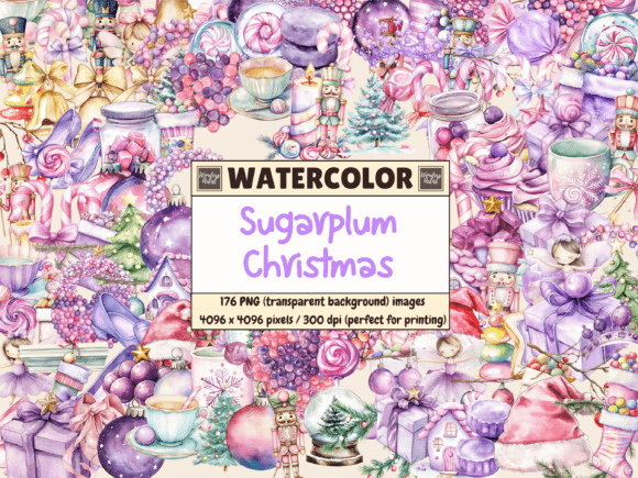 Download Sugarplum Christmas Watercolor Clipart - Premium Bundle