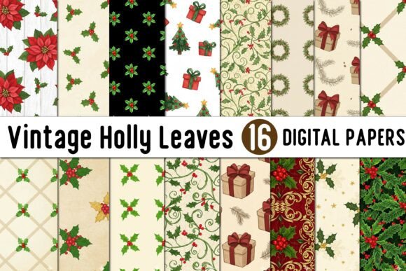 Download Vintage Holly Leaves Digital Paper - Premium Resources