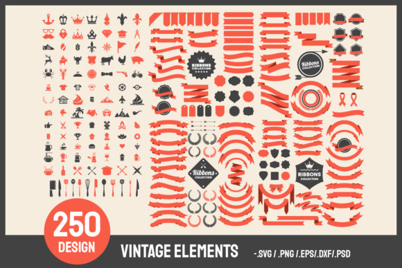 Download 250 DESIGN Vintage Elements. - Vintage elements Collection