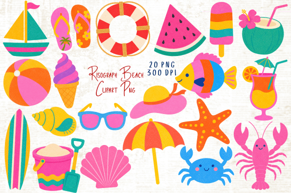 Download Risograph Beach Clipart PNG Bundle - Premium Resources
