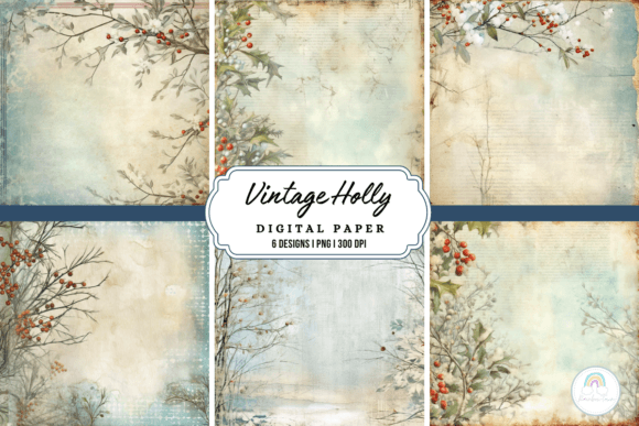 Download Vintage Holly Digital Paper - Vintage holly Collection