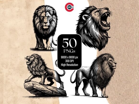 Download Angry Lion Roaring Vintage Style Clipart - Vintage style Collection